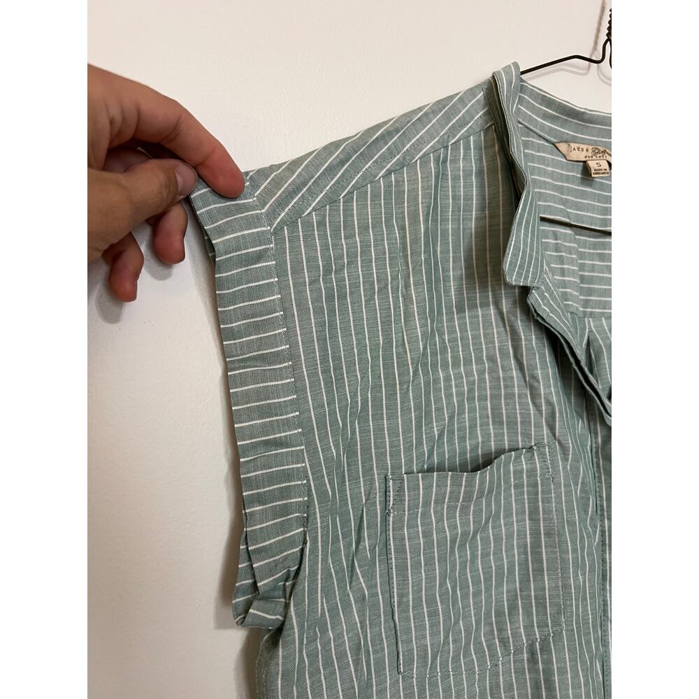 Jachs Girlfriend Green Striped Button Up Shirt Womens Small S Rayon Cap Sleeve - Picture 3 of 8